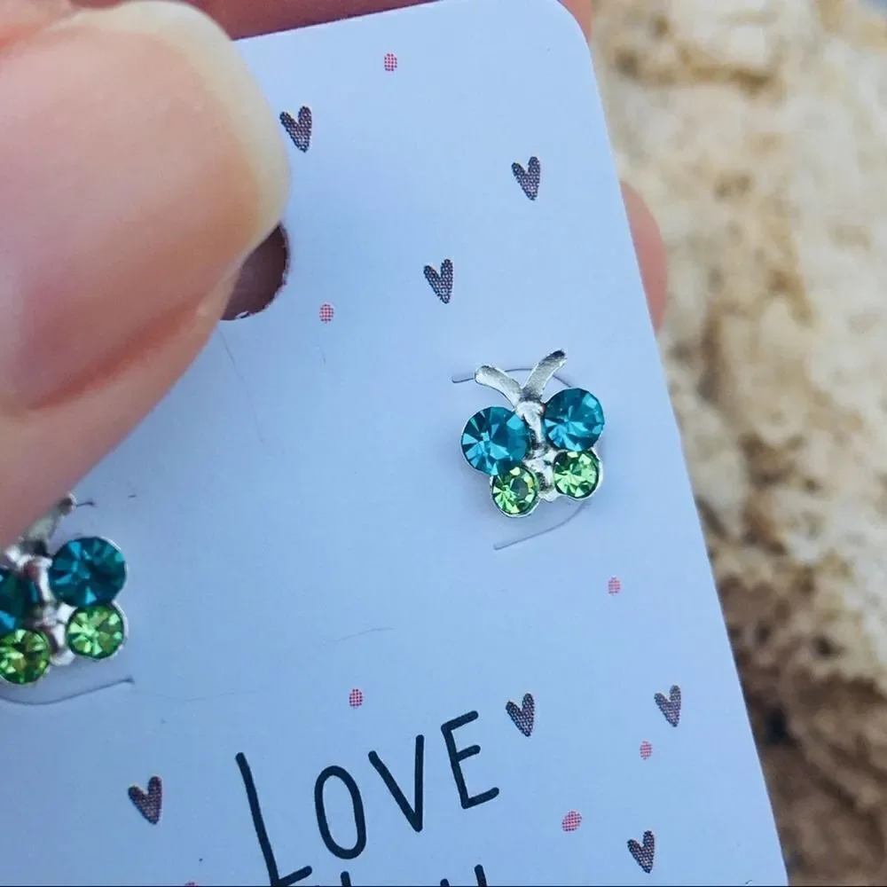 Girls Sterling Silver Butterfly Crystal Earrings